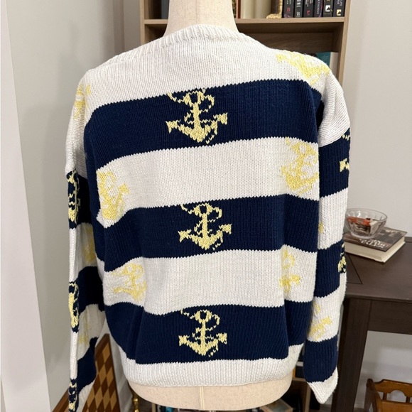 PARADIGMS | Vintage Nautical Striped Sweater - Navy and White Handknit Large - Picture 2 of 4